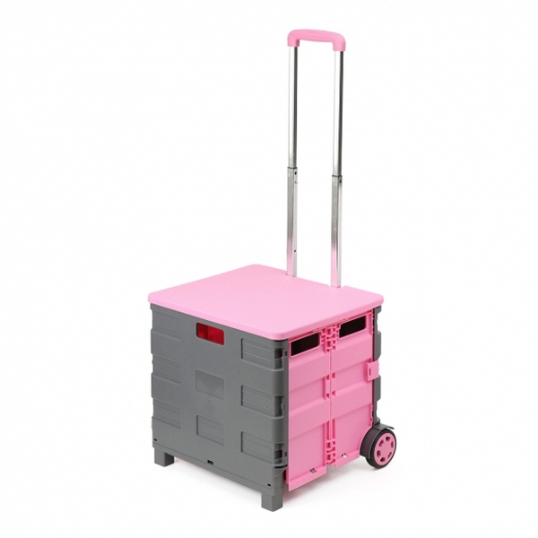 간편한 마트 접이식 쇼핑카트 64L  그레이+핑크