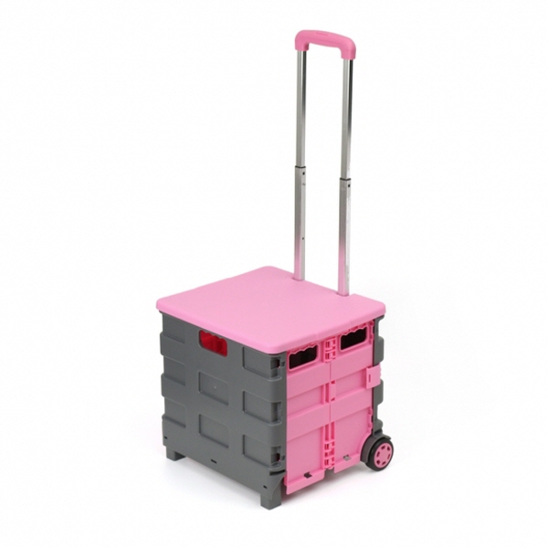 간편한 마트 접이식 쇼핑카트 42L  그레이+핑크